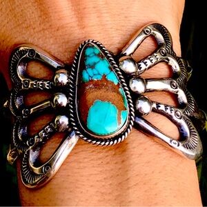 🔥HOST PICK🔥COLLECTOR!ROYSTON TURQUOISE BUTTERFLY Sterling Silver CUFF!! 🦋RARE!🦋